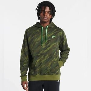 NIKE Fleece Camo Hoodie Men’s L Green Camouflage Neon Pullover Sweatshirt